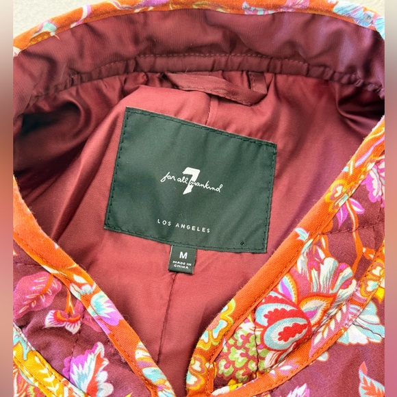 7 For All Mankind Quilted Floral Bomber Cropped Jacket in Burgundy - size M - Picture 4 of 8